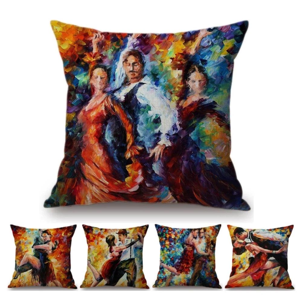 

Abstract Romantic Oil Painting Tango Dancer Home Decor Pillows For Sofa Loving Couple Bedroom Sofa Cushion Cover Case 45x45cm