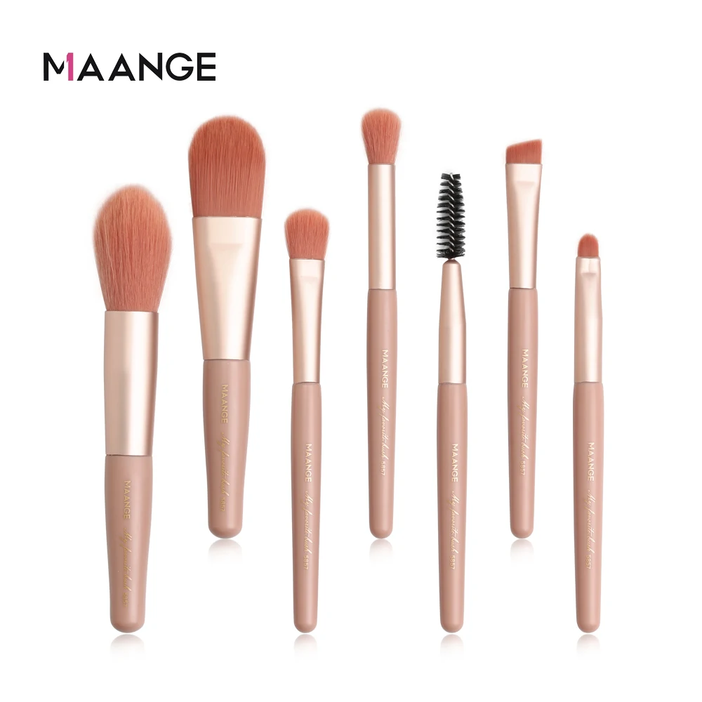 

MAANGE 7 Pcs Small Makeup Brushes Set Pro Foundation Powder Eyeshadow Blush Blending Brush Wood Handle Cute Eye Make Up Tools