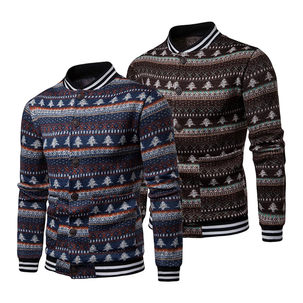 Мужской приталенный свитер зимняя теплая утепленная куртка с украшением в виде