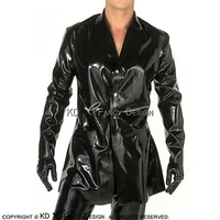 black sexy long latex jacket with buttons front rubber coat clothes yf 0071