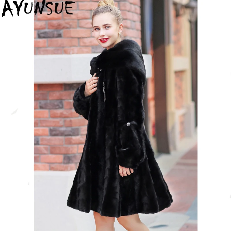 

AYUNSUE Real Mink Coat Female Natural Luxury Fur Coats Winter Jacket Women Korean Long Jackets for Women Warm Overcoat 4xl MY
