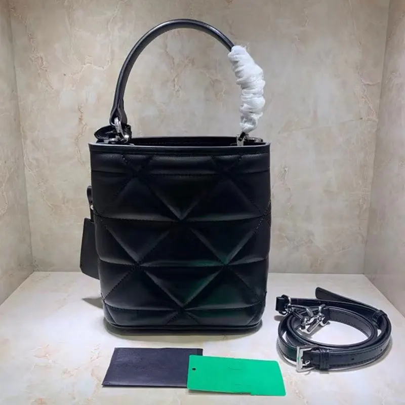 

New Retro solid color sewing thread rhombus pattern leather handbags ladies bucket bag fashion all-match diagonal shoulder bag