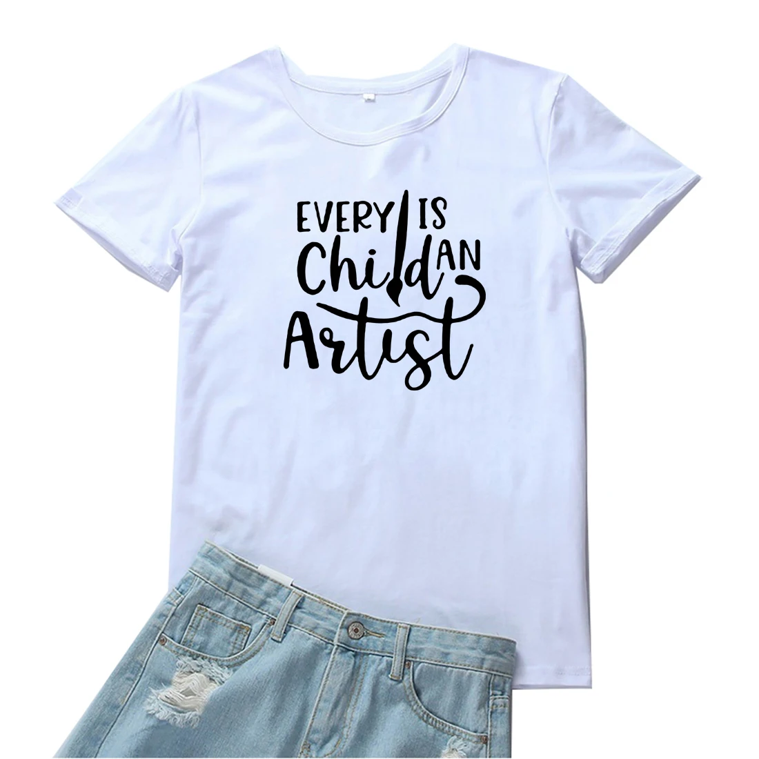 

Every Is Child An Artist Tshirt Women Personality Letters Graphic Tees Women Loose Round Neck Camiseta Mujer Grunge Aesthetic