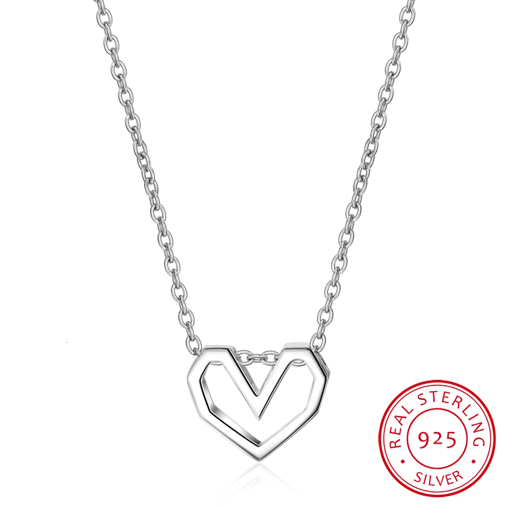 Женское колье из серебра 100% пробы с подвеской в виде сердца длиной 40 см|Ожерелья| |