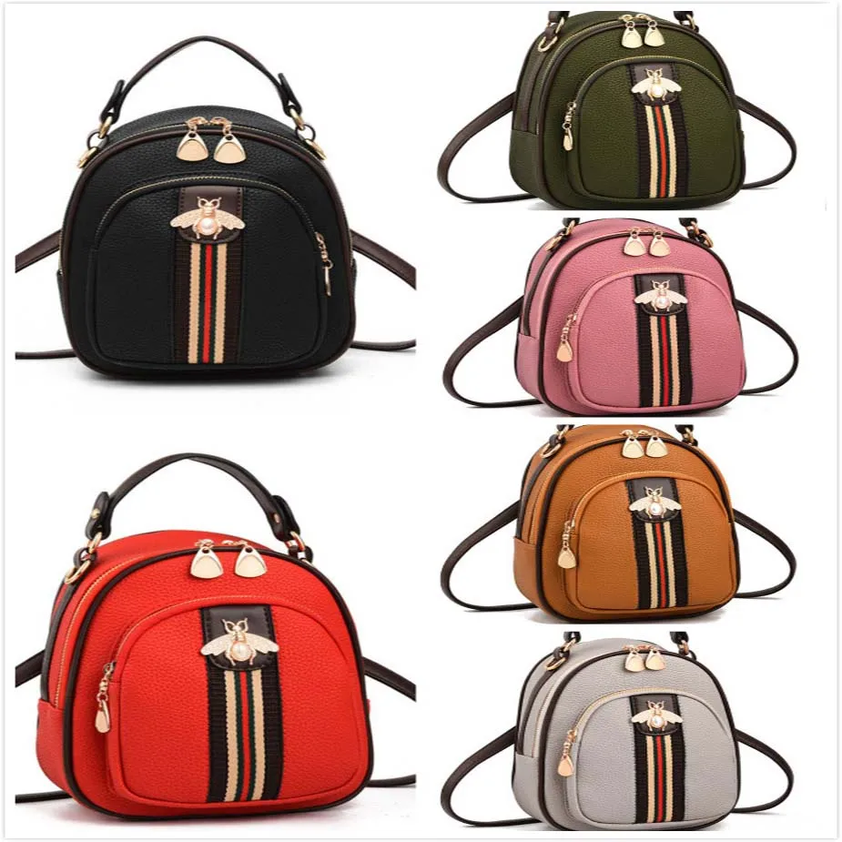 Модный женский рюкзак из искусственной кожи с Пчелой маленькая цветная школьная