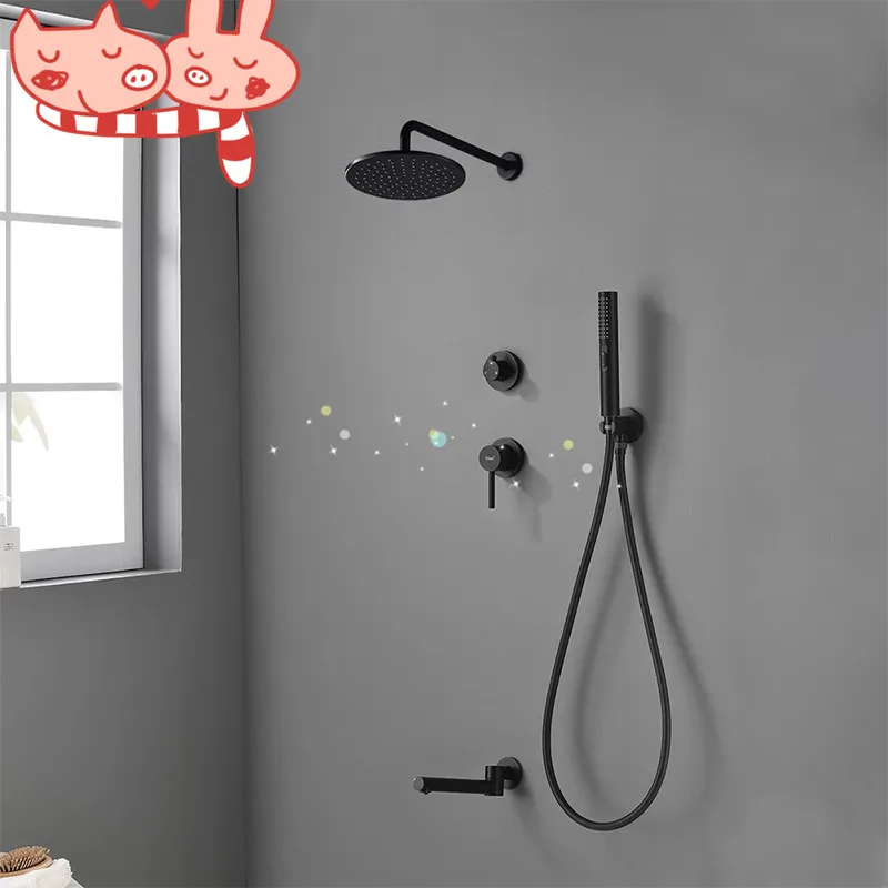 

Скрытая Душевая система Bagnolux, латунь, матовый черный цвет, настенное крепление, 3 функции, 10 дюймов, дождевой смеситель для ванной комнаты