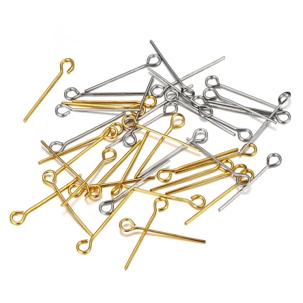 100pcs Stainless Steel 15-50mm Hole Flat Head Pins Gold Hole Headpins for Beading Bracelet Earrings Necklace DIY Jewelry Making