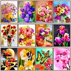 Алмазная 5D мозаика сделай сам, Круглая Мозаика с полными стразами, Набор для вышивки цветами, вазой, бабочками, украшение для дома