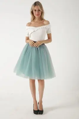 gray light green 7 слоев 60 см Тюлевая юбка женская летняя трапециевидная юбка миди юбки женские Высокая талия плиссированные юбки в складку для женщин школьная Солнцезащитная юбка - Цвет: gray light green