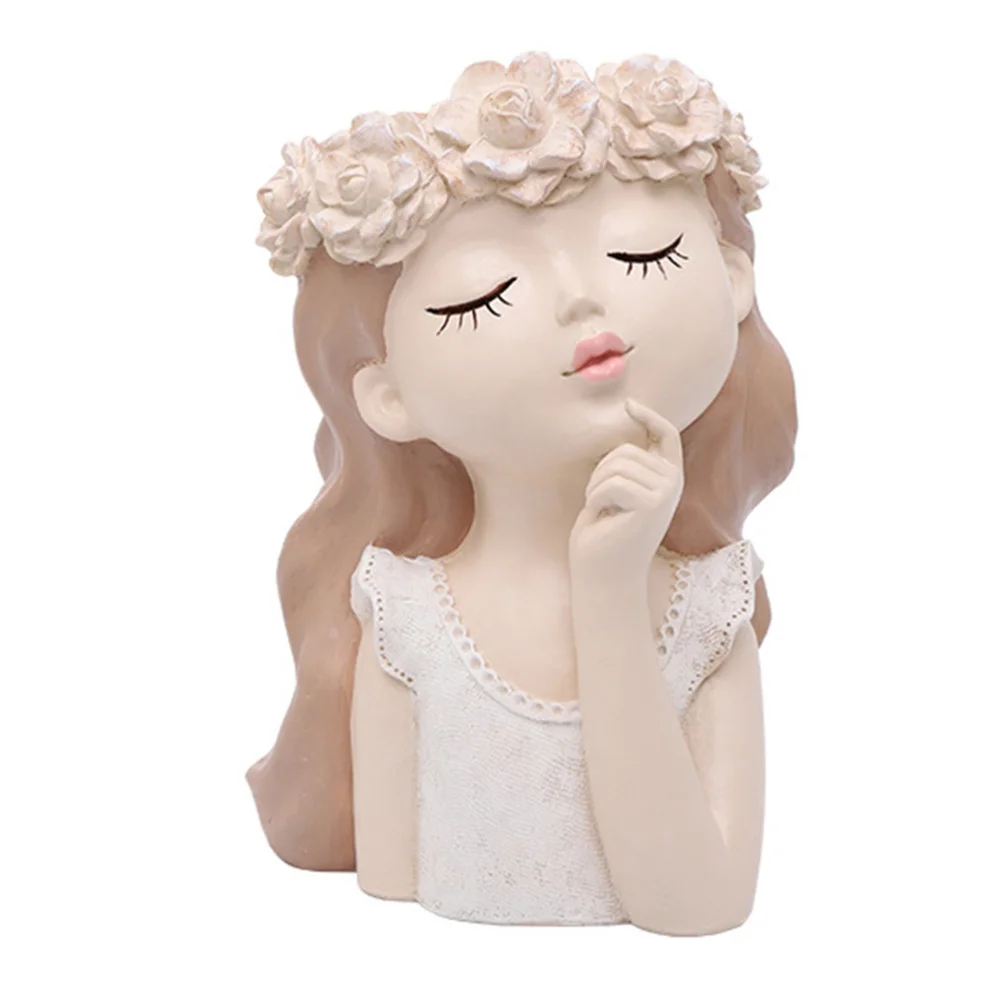 

Small Flower Planter Meditative Girl Resin Succulent Plant Pot for Desk Window