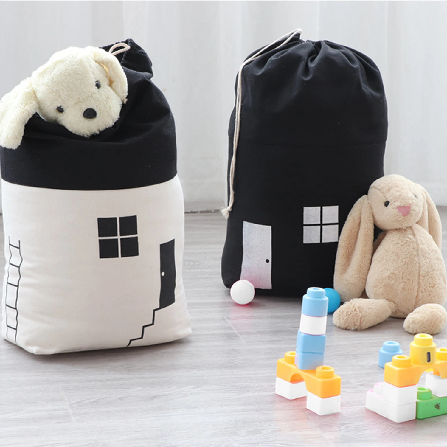 Холщовый Органайзер корзина на шнурке для хранения одежды и подушек 35x20x65