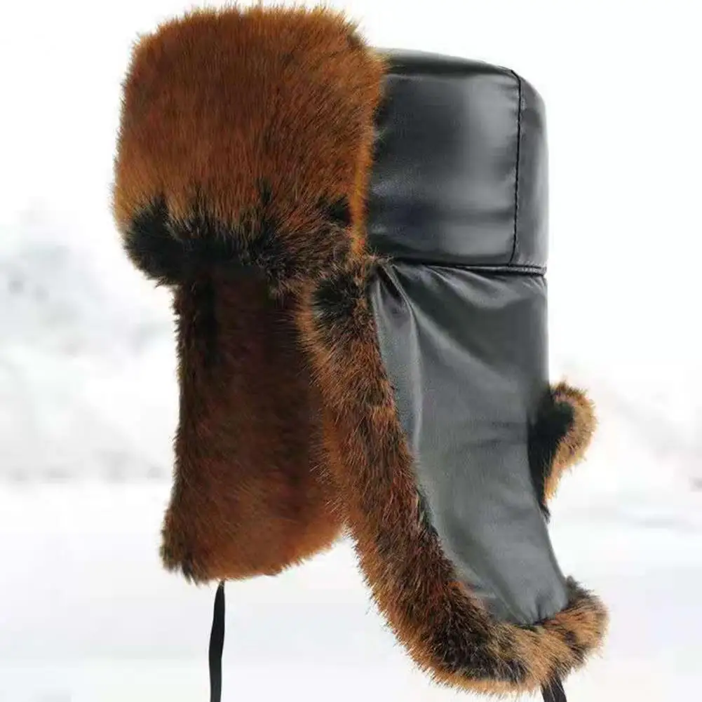 Практичная прочная теплая шапка-Авиатор с ушами одного размера удобная для кожи