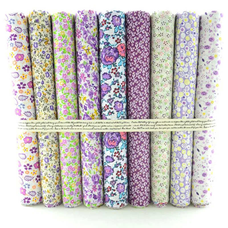 Booksew-Telas De algodón De 50CM x 50CM, Telas De algodón Para Patchwork, paquete Floral púrpura Tilda, costura artesanal, 9 unids/lote