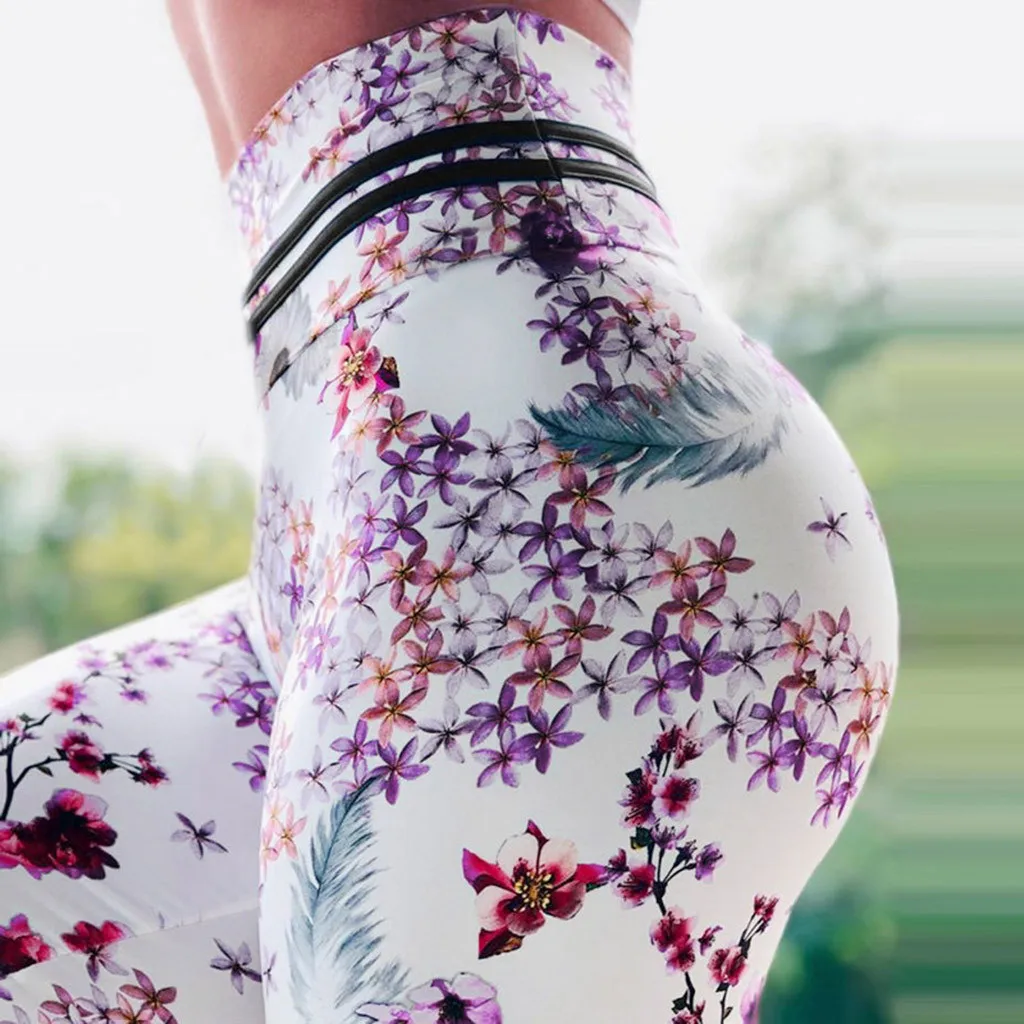 Спортивные штаны для бега йоги женские леггинсы с цветочным принтом спортивные