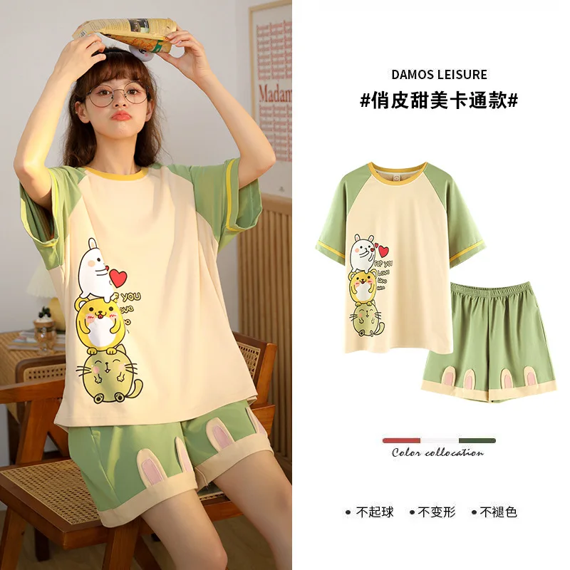 Летний пижамный комплект с круглым вырезом и короткими рукавами милые шорты