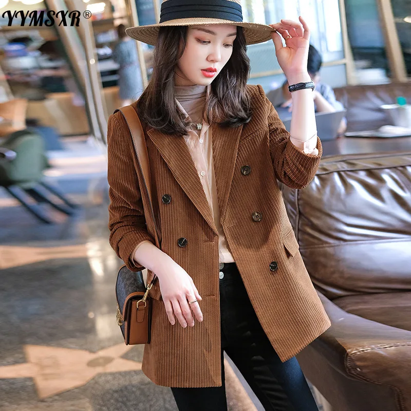 Temperament Women's  Suit High Quality 2022 Autumn and Winter New Mid-length Loose Casual Retro Corduroy Jacket Office