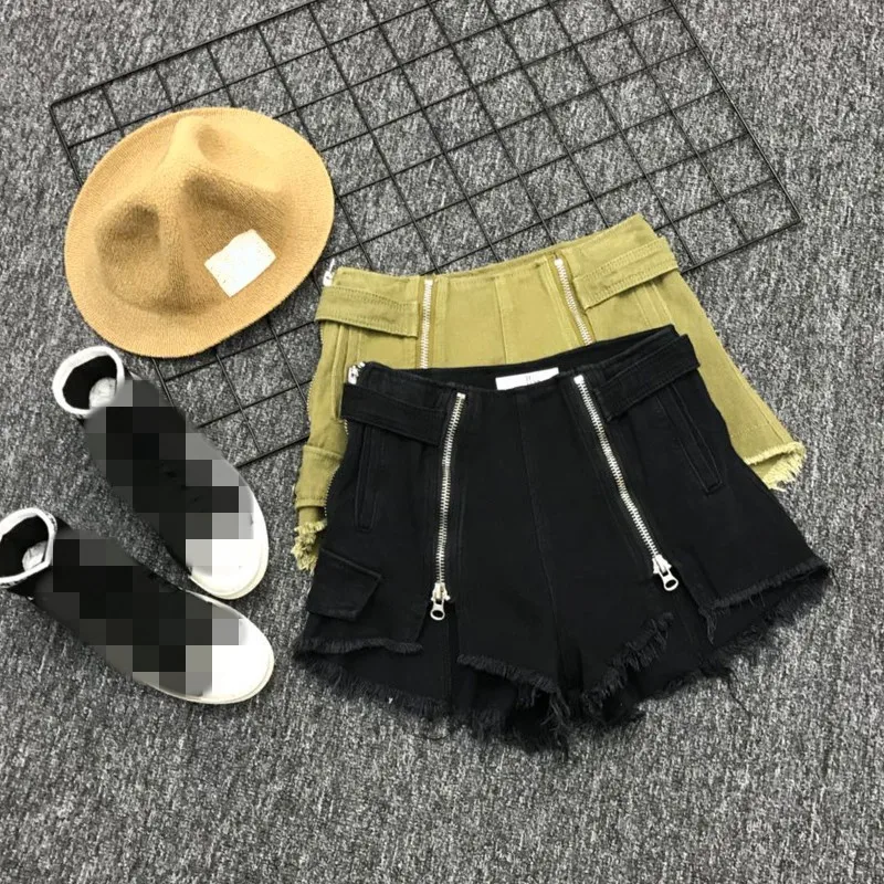 2020 New Summer Womens Jean Shorts Korean Style Slim Fit High Waist Female Black Casual Zipper Tassel Denim S-L | Женская одежда