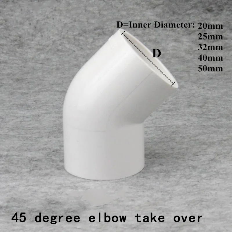 

PVC Water Supply Pipe Fittings 45 degrees Elbow Connectors Plastic Joint Irrigation Water Parts 1 Pcs