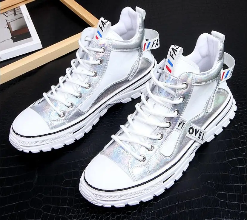 

NEW Luxury Men Fashion gold blue Casual Shoes Spring Autumn Slip on High Top Hip Hop Sneakers Male Youth Trending Leisure Shoes