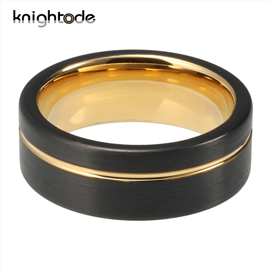 Женское мужское обручальное кольцо из вольфрама Золотое и черное покрытие с