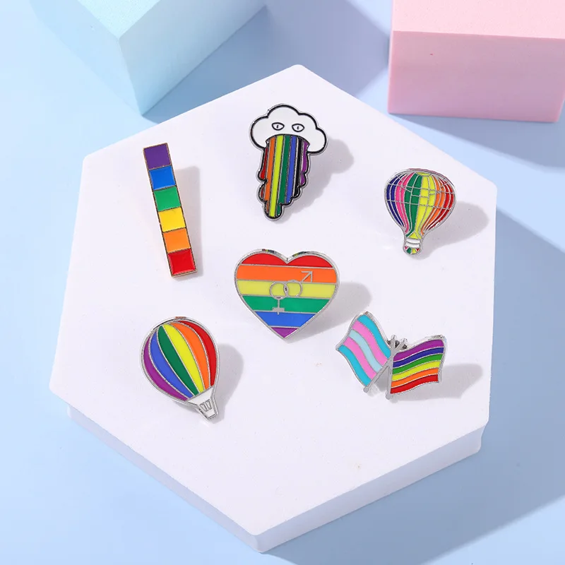 

Creative Cute Cartoon Female Brooch Beautiful Rainbow Hot Air Balloon All-matched Cloud Flag Pin Rainbow Love Jewelry Brooch