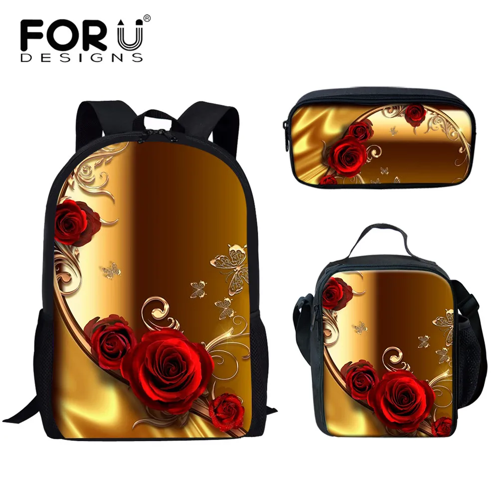 

Школьные ранцы FORUDESIGNS для девочек-подростков, комплект из 3 предметов, красивый рюкзак с принтом роз, Детские книжные сумки, повседневные дор...