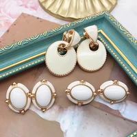 white ivory round drop oval party wedding earrings french drip glaze statement elegant jewelry