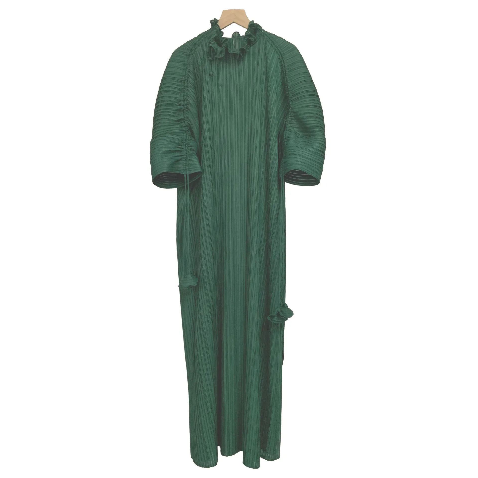 

Sanzhai pleated 2021 spring new mid long skirt high waist solid temperament lace Pullover dress