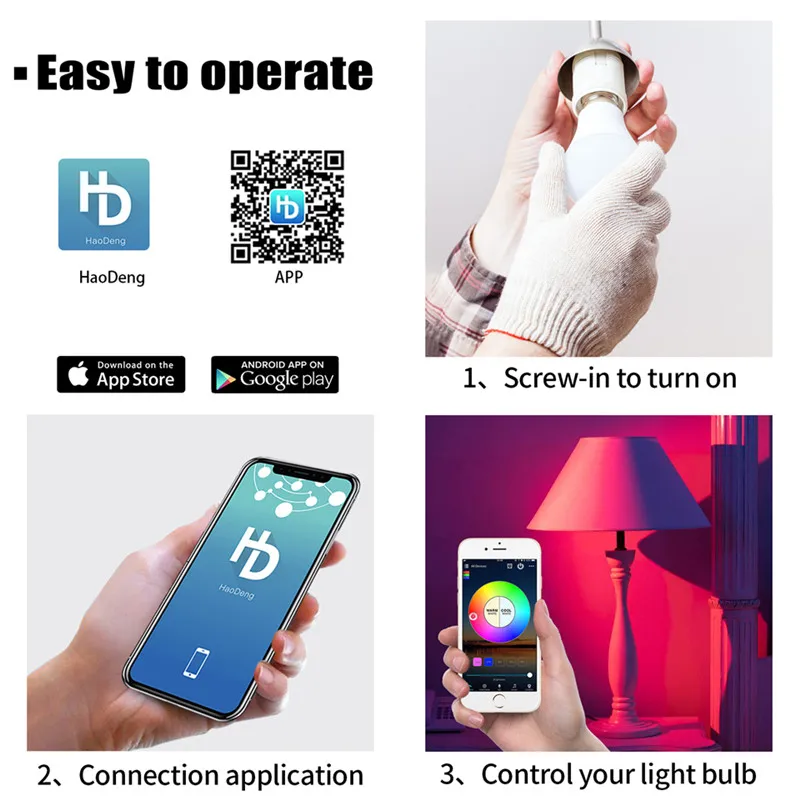 Смарт светильник с регулируемой яркостью Bluetooth Светодиодная лампа E27 меняющая