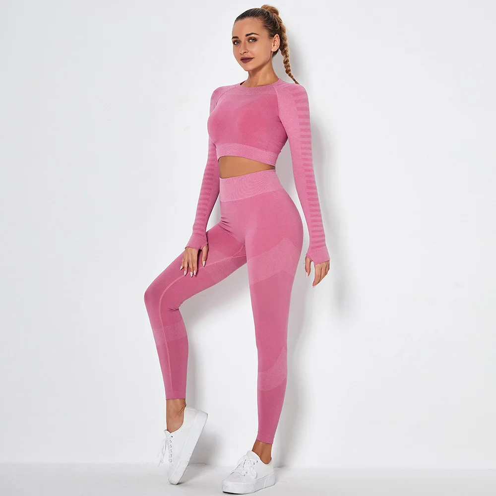 Бесшовный трикотажный Набор для йоги с высокой посадкой женщин тонкий комплект