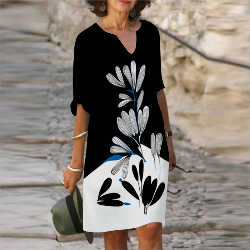 

Fashion casual dress large size loose dress temperamental mid-sleeve dress