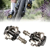 1 pair mountain bike self locking aluminum alloy pedal mtb bicycle steel bearing foot pedal locking plate kit