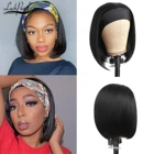 Боб прямой синтетический парик с повязкой на голову 10 дюймов натуральный черный высокотемпературное волокно для чернокожих женщин короткий прямой боб повязка на голову ежедневная вечеринка косплей боб парик