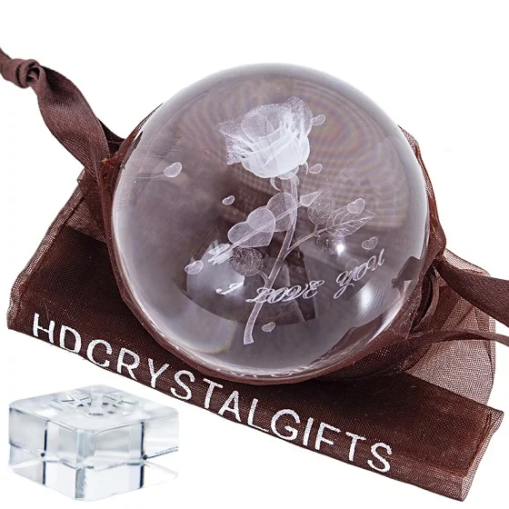 Crystal Stand H& D 60 мм 3D Роза Хрустальный шар миниатюрный цветок Глобус лазерная гравировка кварцевая Сфера домашний декор стола подарок на день рождения свадьбу Сувениры - Цвет: Crystal Stand