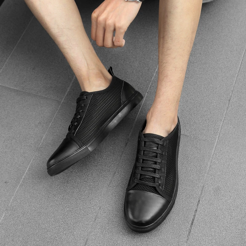 Туфли мужские сетчатые легкие дышащие лоферы на шнуровке повседневная