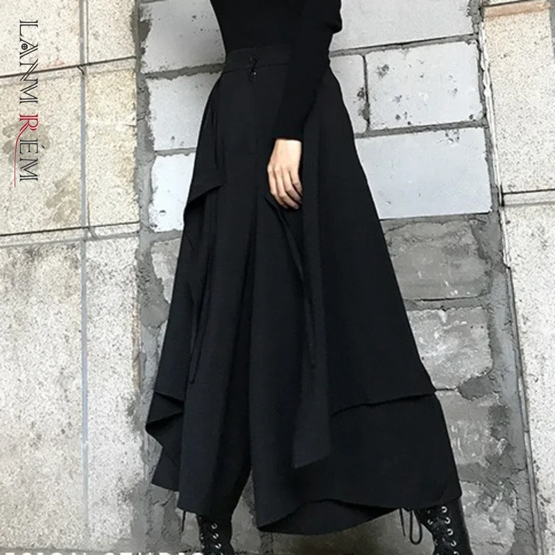 Юбка LANMREM женская черная на молнии с оборками асимметричная повседневная