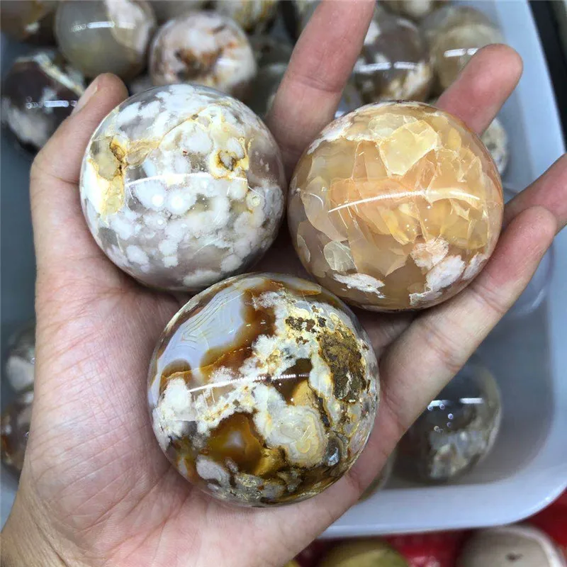 

Cherry blossom agate ball natural stones and minerals quartz crystals spiritual healing chakra as gift