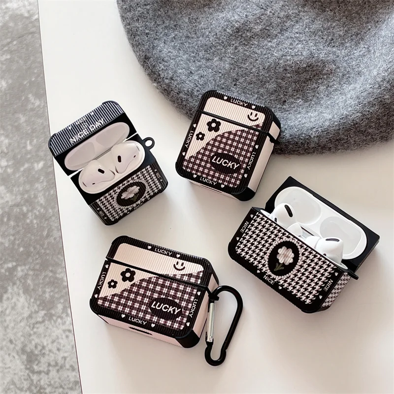 

Модный чехол для наушников Apple Airpods 3 2 1 Pro, чехол для наушников с милым улыбающимся цветком, клетчатый чехол с рисунком для зарядки, футляр для...