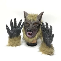 creepy wolf costume halloween cosplay wolf mask werewolf claws set gloves terror devil fancy headdress prank props wolf headgear