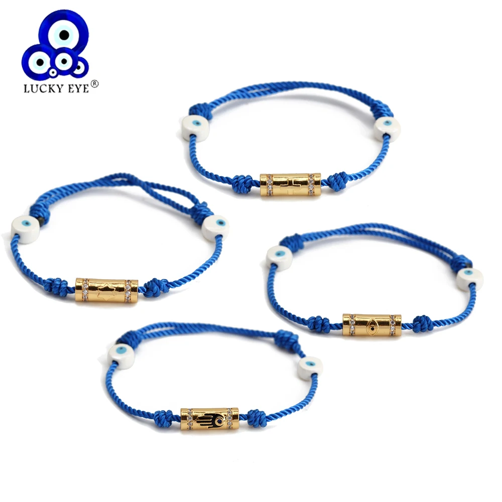 

Lucky Eye Fatima Hand Cross Star Charm Bracelet Adjustable Braided Rope Turkish Evil Eye Bead Bracelet for Women Girls BE413