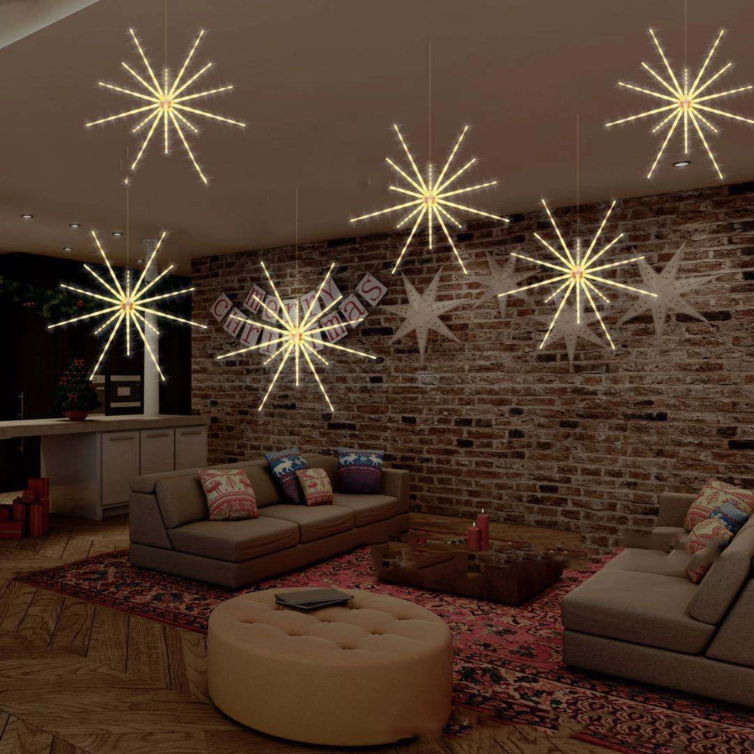 

2021 LED String Lights Hanging Starburst Lamp DIY Firework Stream Lights Christmas Garland Festival Decor Remote Twinkle Lights