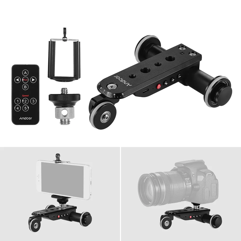 Andoer PPL-06S Pro Auto Dolly Motorized Video Slider Skater Remote Control With Phone Holder for Canon Nikon Sony DSLR Camera |