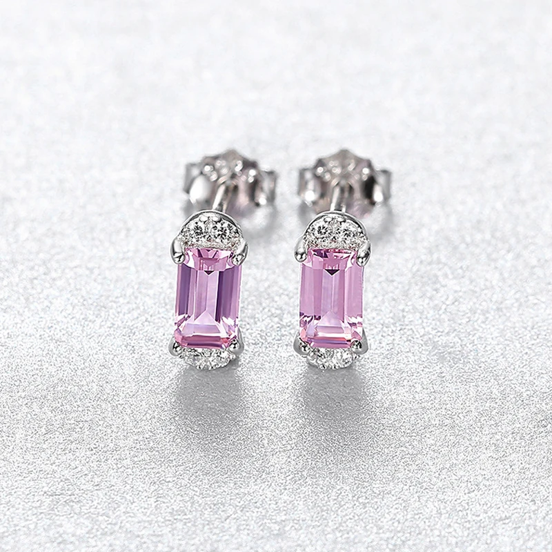 

Knobspin 100% 925 Sterling Silver Square Pink Engagement Stud Earrings For Women High Carbon Diamond Fine Jewelry Wholesale