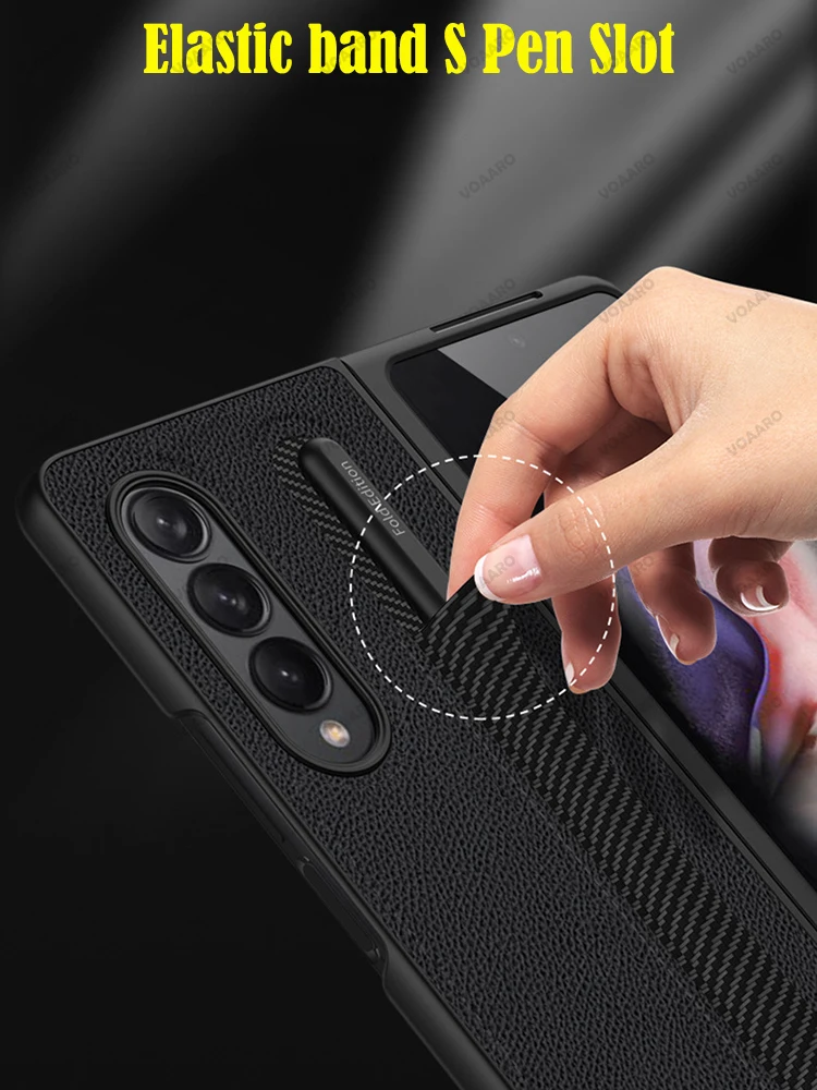 leather case with pen holder for samsung galaxy z fold 3 cover full protection hard case with s pen slot for galaxy z fold3 5g free global shipping