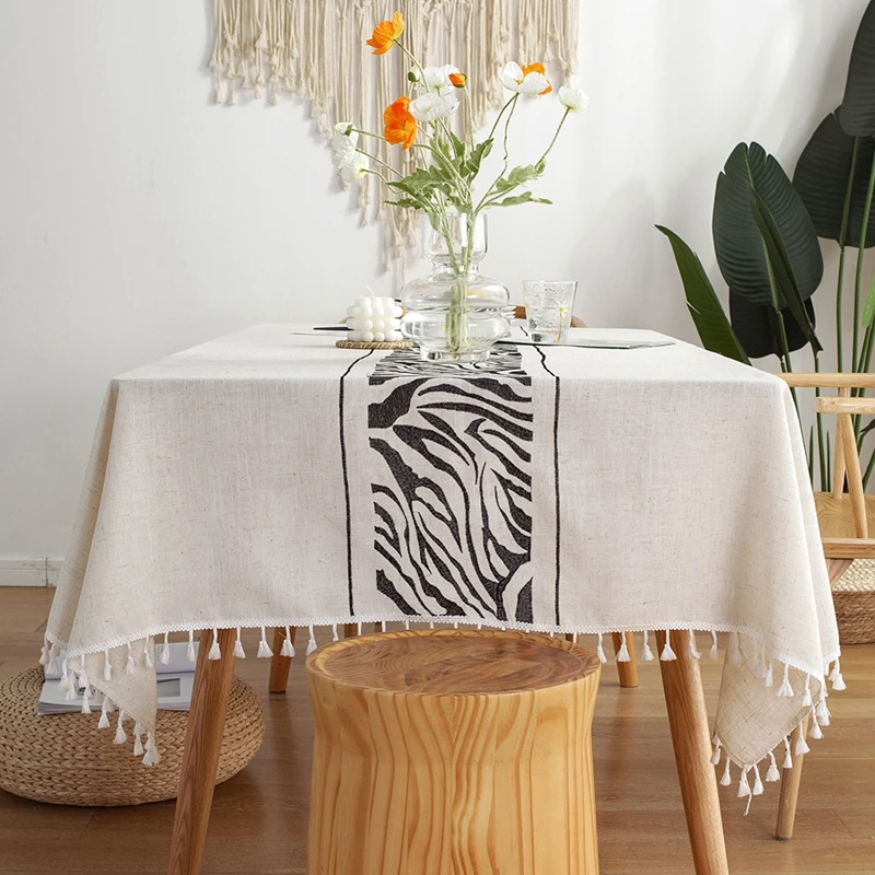

New Nordic Cotton Linen Waterproof Solid Color Cloth Embroidered Tablecloth Rectangular Tablecloth Party Coffee Table Tablecloth
