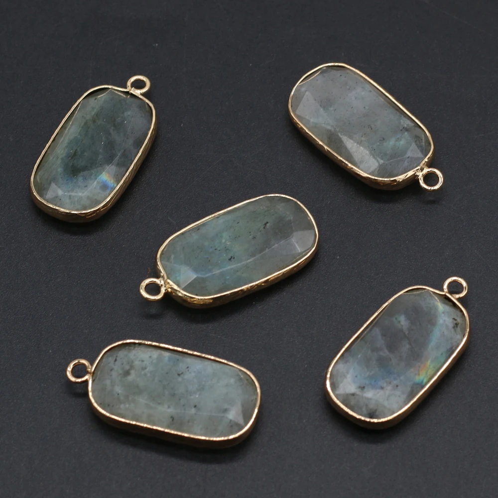 Купи 3pcs Natural Stone Semi-precious Stone Rectangle Flash Labradorite Gold Plated Faceted Pendant Make Jewelry Necklace Size15x30mm за 203 рублей в магазине AliExpress