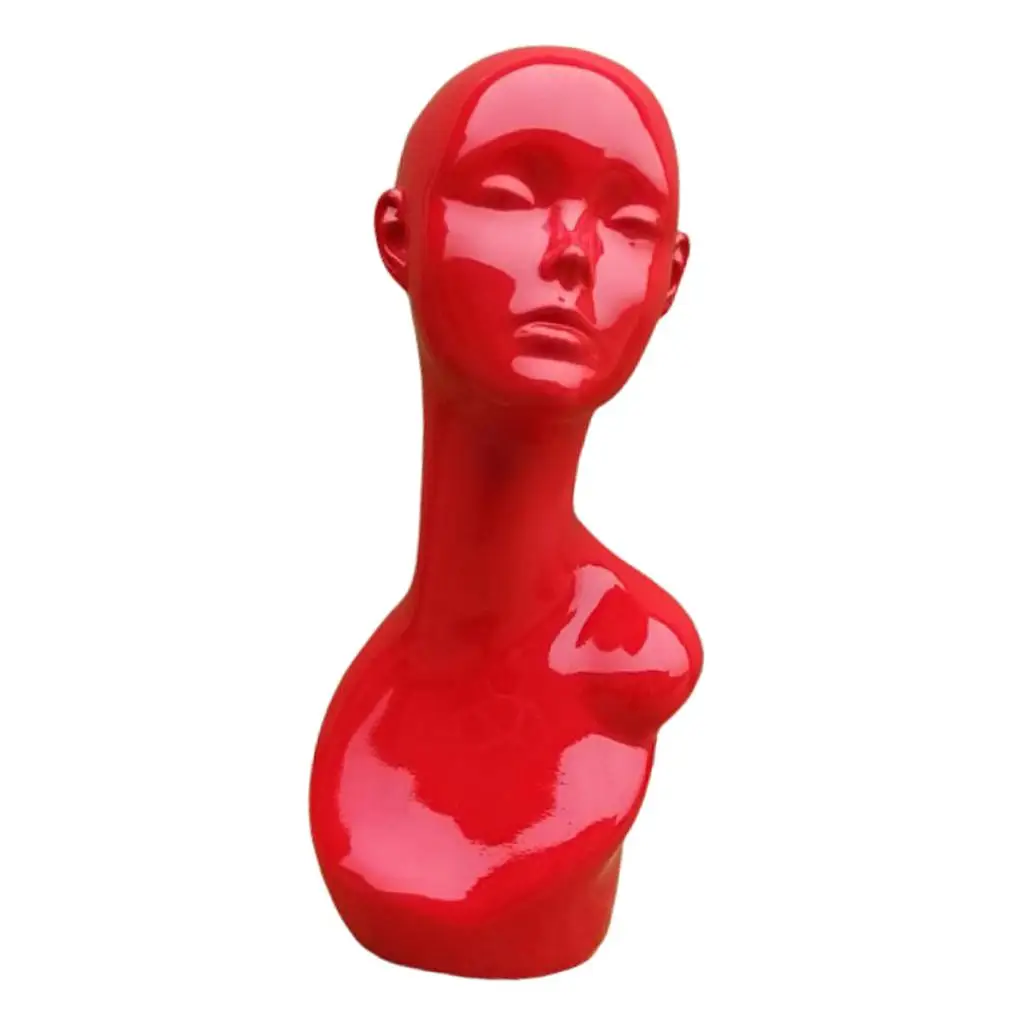 Cabeza de maniquí femenina de 18,1 pulgadas de alto, Material ABS duradero, rojo brillante