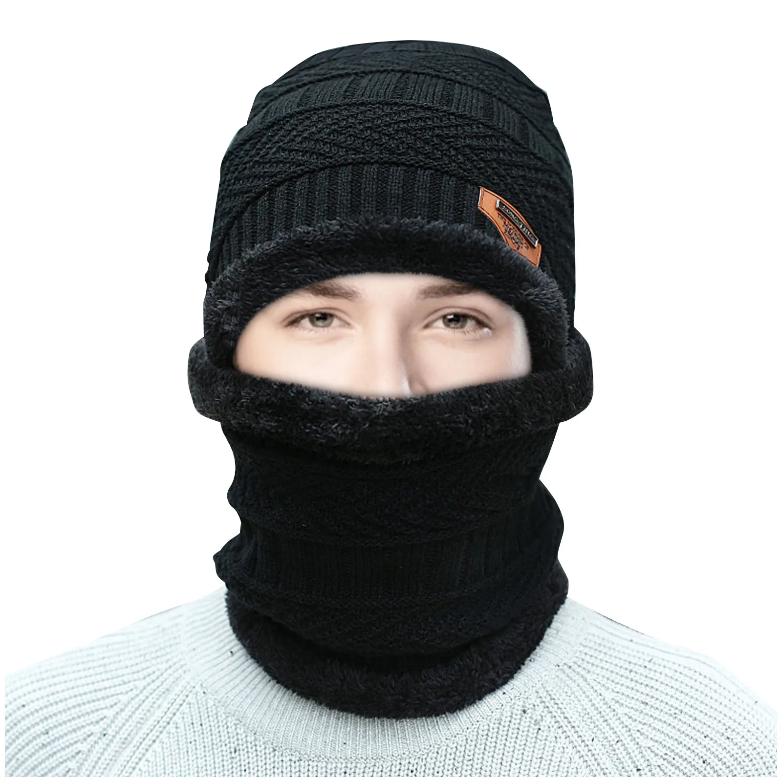 

Copy T Winter Thermal Plush Hat Scarf Woolen Cap Cycling Windproof Cap Two-piece Suit