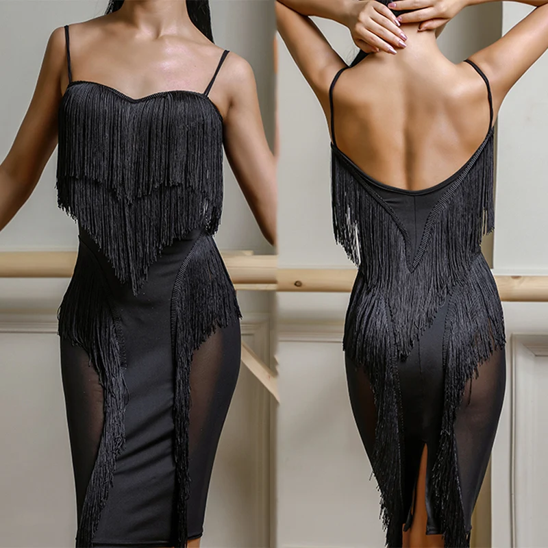 

Latin Dance Dress Women Tango Salsa Cha Cha Fringe Dresses Practice Dancing Wear Ballroom Samba Rumba Performance Outfit DC2632