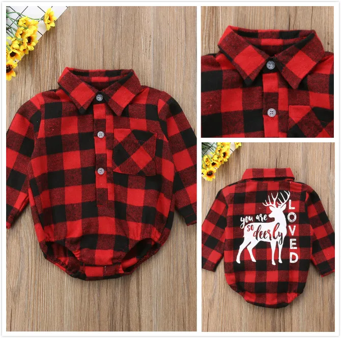 Новорожденный ребенок девочка мальчик Рождество Лось комбинезон с длинным